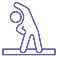 Minimal purple line icon of a person stretching
