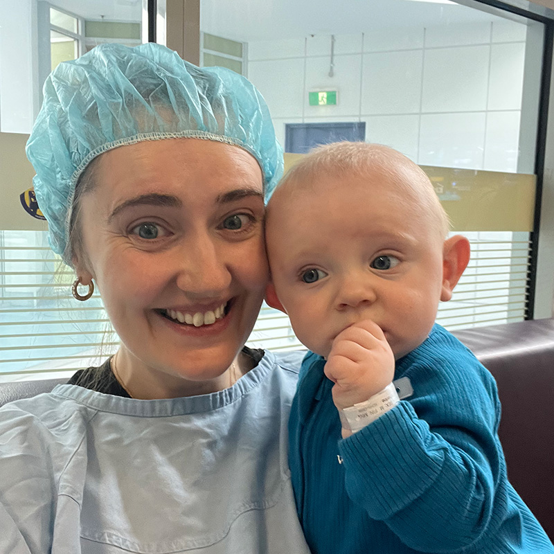 Flynn as a newborn in hospital with his mum Marina.