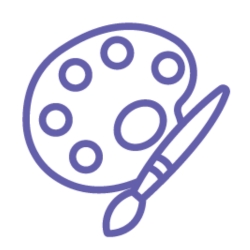 Minimal purple line icon of a paint palette and brush